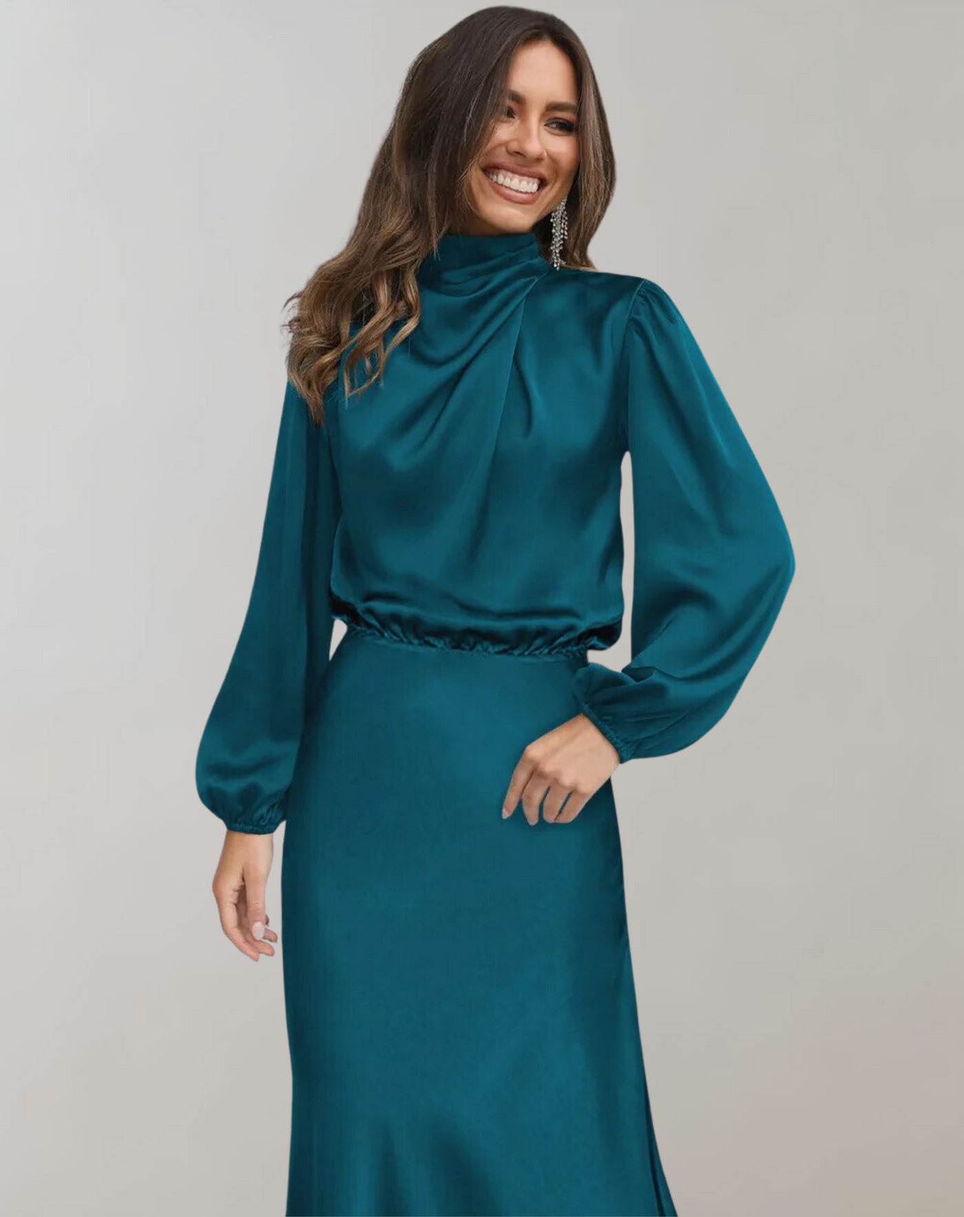 Orla - Long Sleeve Satin Bodycon Midi Dress