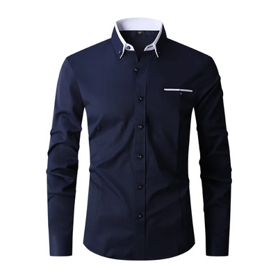 Slim Fit langærmet herreskjorte med kontrastfarvet krave og lommer | Perfekt til alle årstider