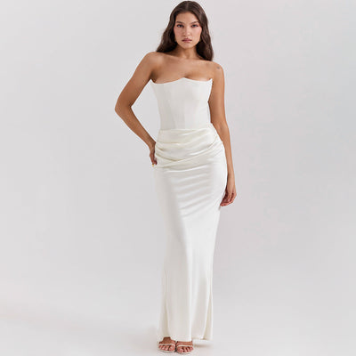 Katie Women's Evening Dress - Strapless Long Dress with Exposed Back and Elegant Waisted Cut