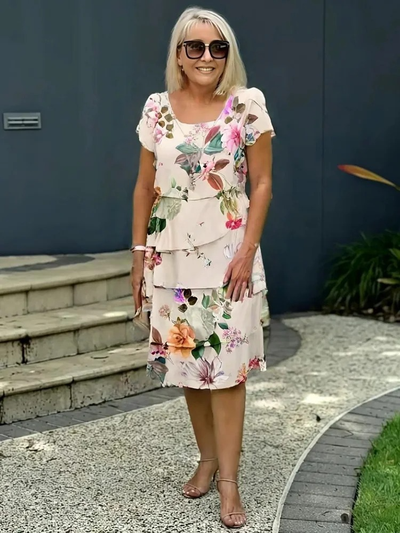 Sophie Women's Midi Dress - Elegant Floral Dress with Waterfall Cut and an Airy Fit