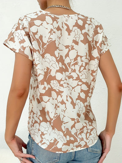 Blomstret bluse med V-udskæring