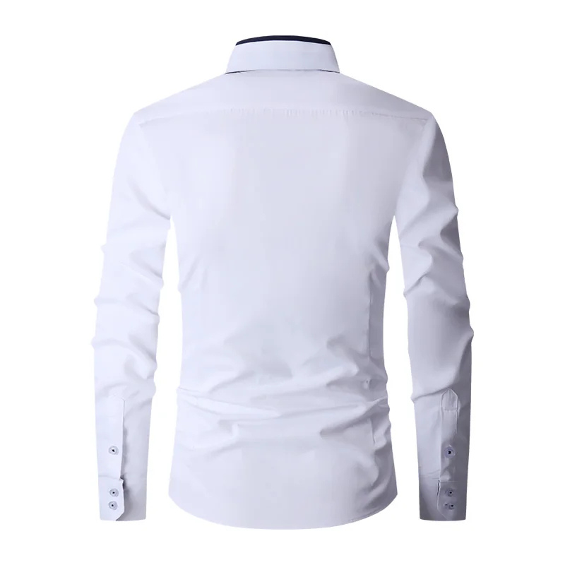 Slim Fit langærmet herreskjorte med kontrastfarvet krave og lommer | Perfekt til alle årstider