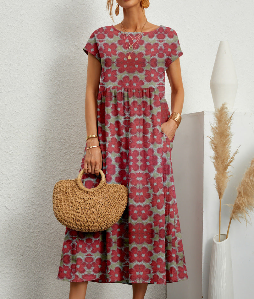 Frances Women's Midi Dress - Elegant Floral Dress in Breathable Fabric with a Feminine Cut
