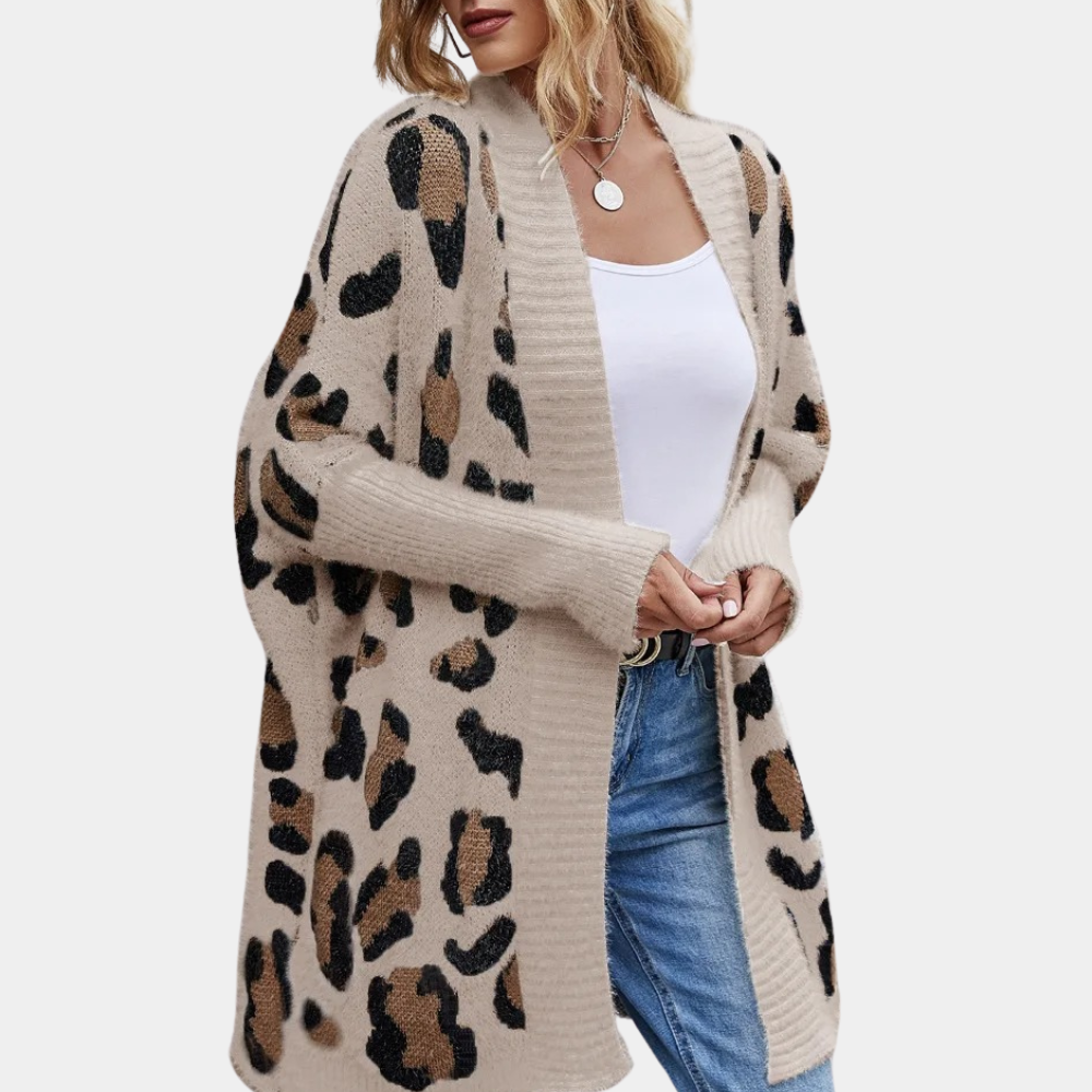 Orinthia - Moderigtig damecardigan med leopardprint