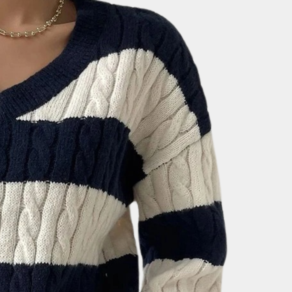 Yamina - Elegant stribet sweater med V-hals til kvinder