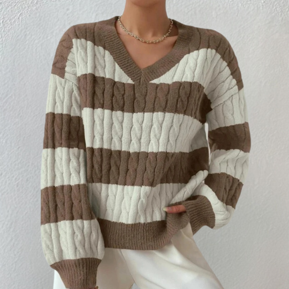 Yamina - Elegant stribet sweater med V-hals til kvinder