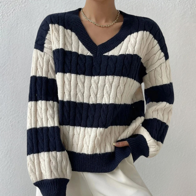 Yamina - Elegant stribet sweater med V-hals til kvinder