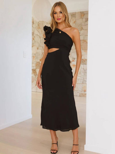 Shamine Women's Evening Dress - Long Asymmetrical One Shoulder Dress with Elegant Cutouts and Sleeveless.