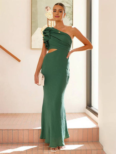 Shamine Women's Evening Dress - Long Asymmetrical One Shoulder Dress with Elegant Cutouts and Sleeveless.