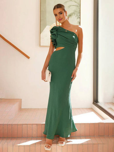 Shamine Women's Evening Dress - Long Asymmetrical One Shoulder Dress with Elegant Cutouts and Sleeveless.