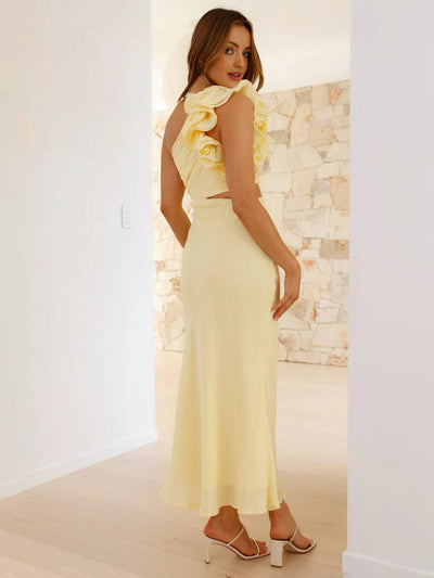 Shamine Women's Evening Dress - Long Asymmetrical One Shoulder Dress with Elegant Cutouts and Sleeveless.