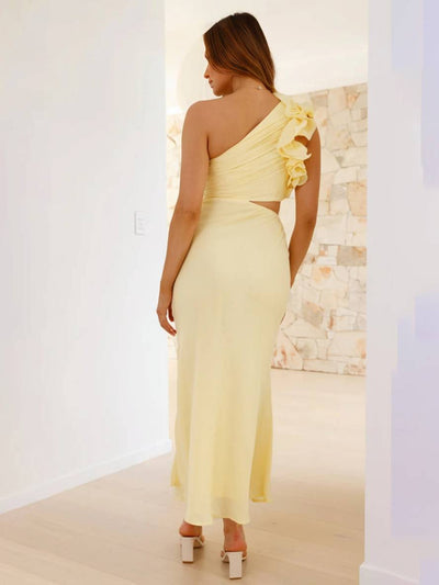 Shamine Women's Evening Dress - Long Asymmetrical One Shoulder Dress with Elegant Cutouts and Sleeveless.