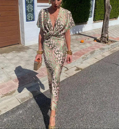 Women's Midi Lyn Dress - Elegant Dress with Cheeky Neck, Twisted Detail and Favorable Cut