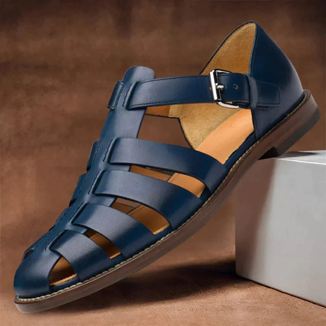 Men’s Leather Closed-Toe Sandals with Buckle Strap