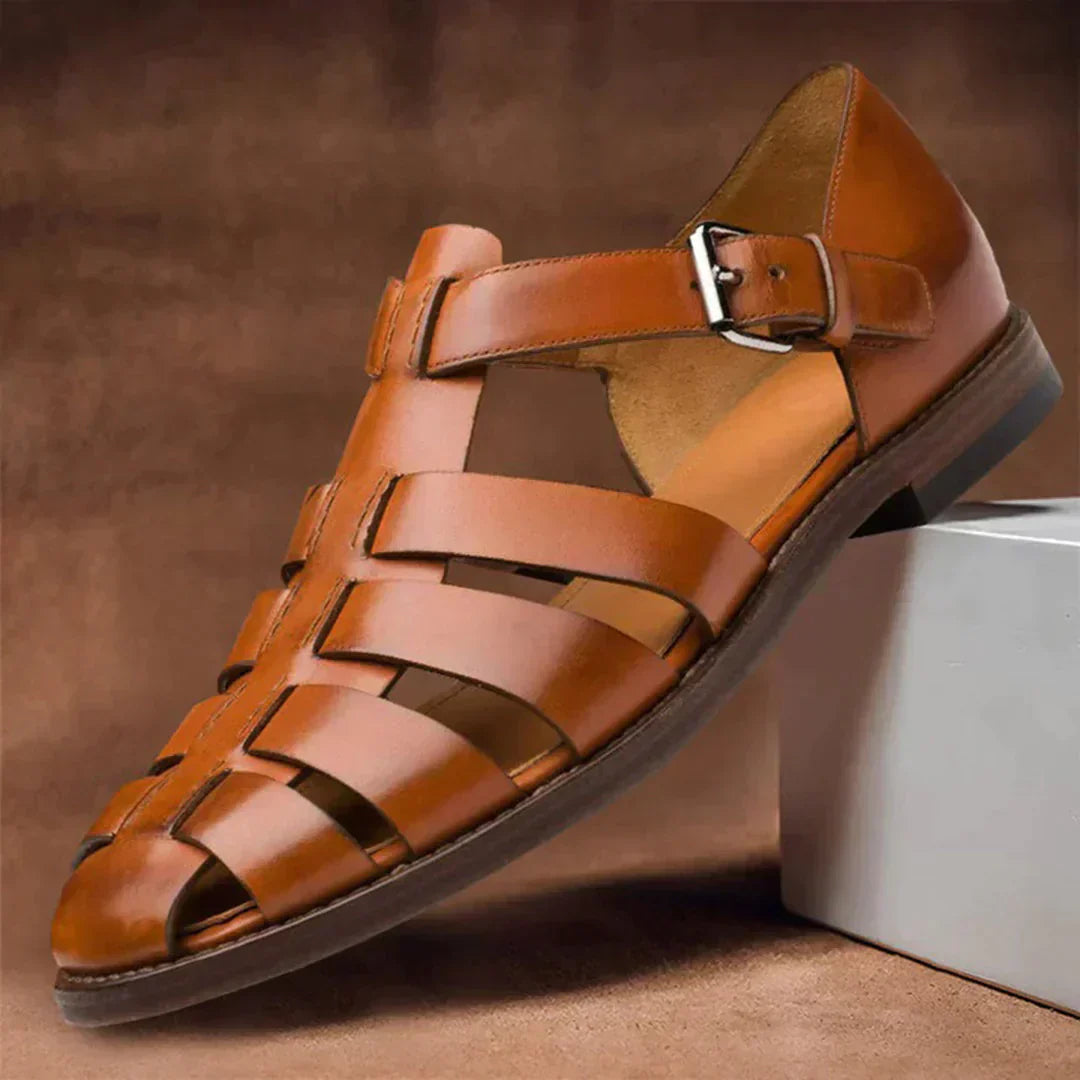 Men’s Leather Closed-Toe Sandals with Buckle Strap