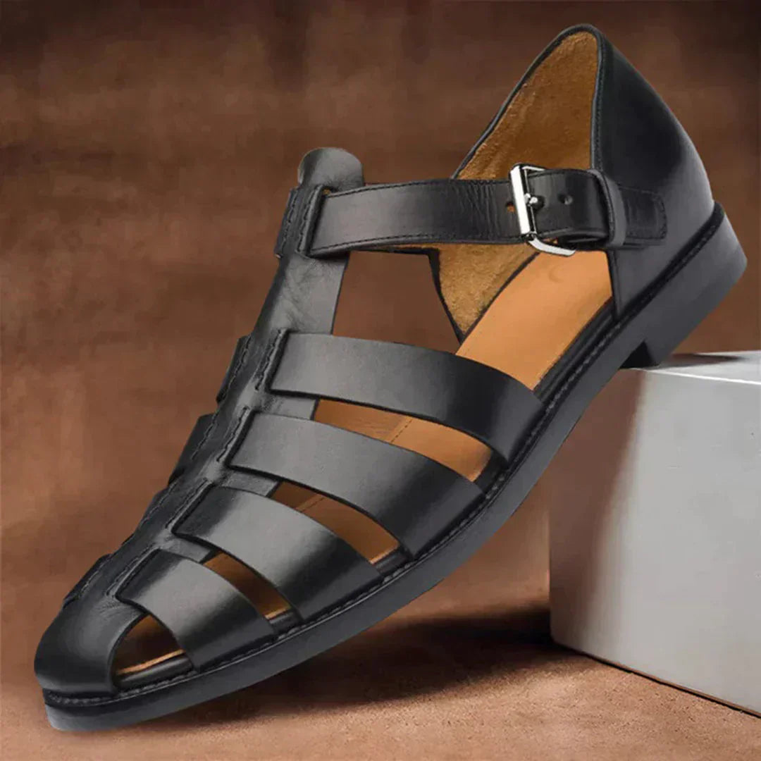 Men’s Leather Closed-Toe Sandals with Buckle Strap