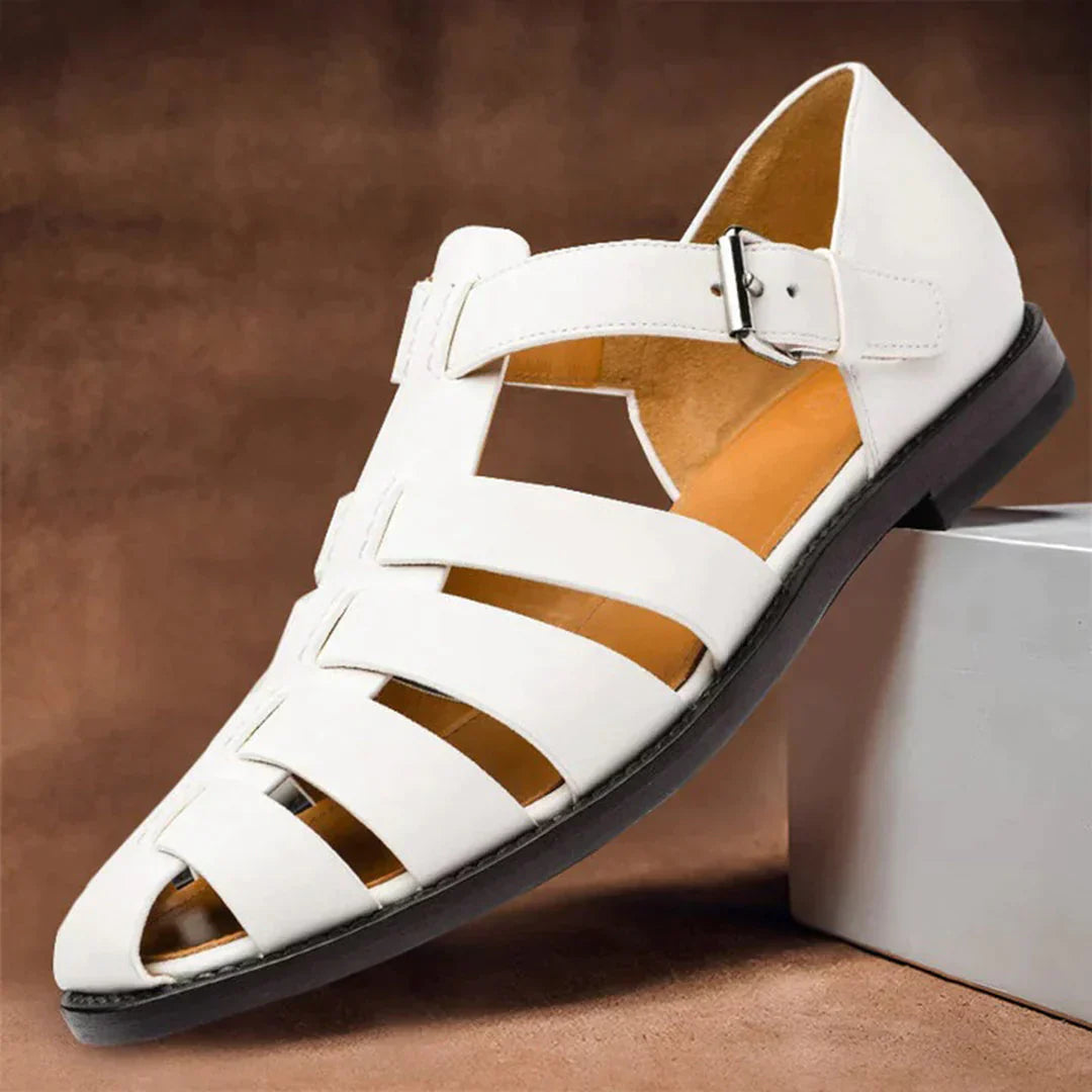 Men’s Leather Closed-Toe Sandals with Buckle Strap