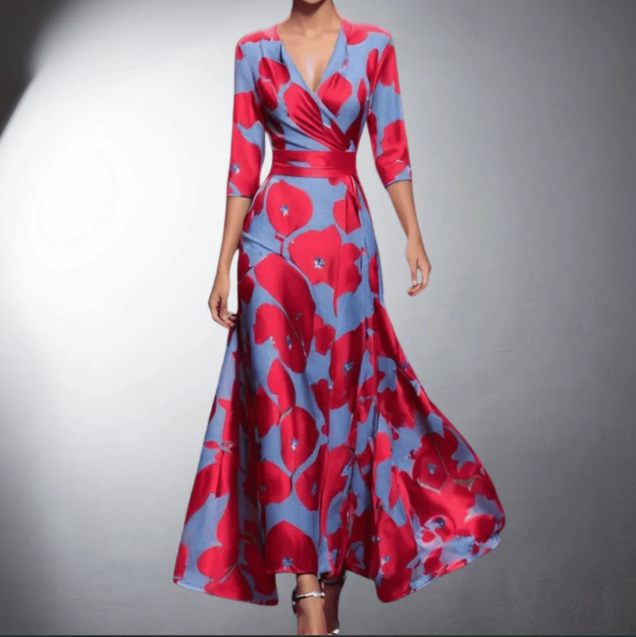 Nunna Women's Dress - Elegant Floral Pattern with Waisted Cut & Lightweight Fabric