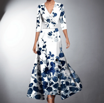 Nunna Women's Dress - Elegant Floral Pattern with Waisted Cut & Lightweight Fabric