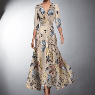 Nunna Women's Dress - Elegant Floral Pattern with Waisted Cut & Lightweight Fabric