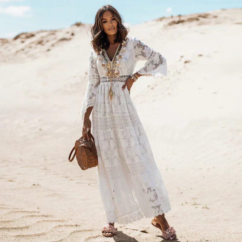 Boho Women's Perséphone Dress - Long Sleeves, Flowy Cut and Artistic Boho Details