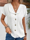 Short-Sleeve Button-Down Blouse with Wide Neckline