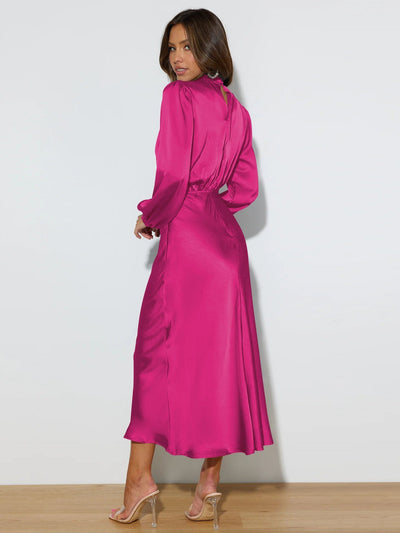 Orla - Long Sleeve Satin Bodycon Midi Dress