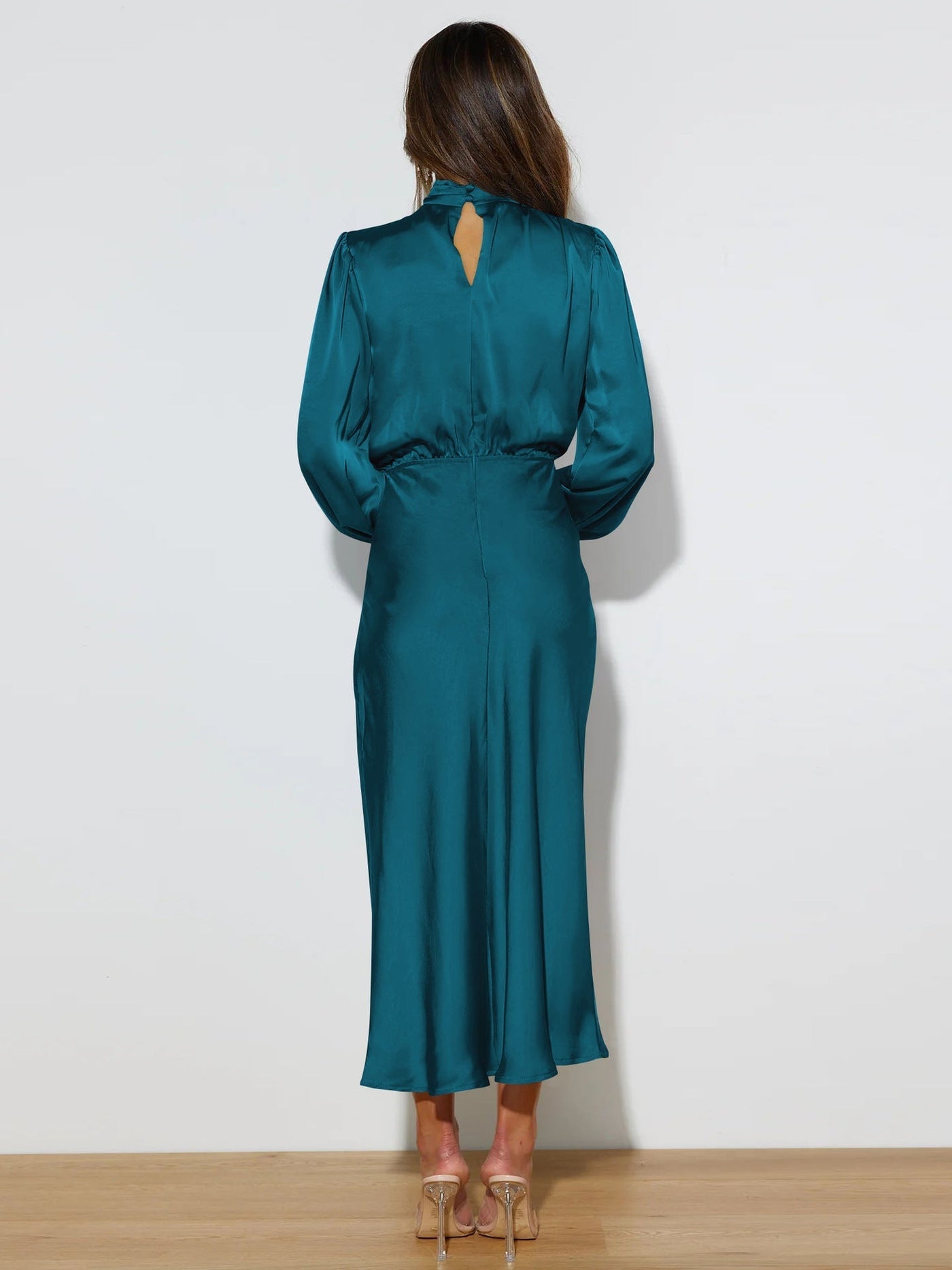 Orla - Long Sleeve Satin Bodycon Midi Dress