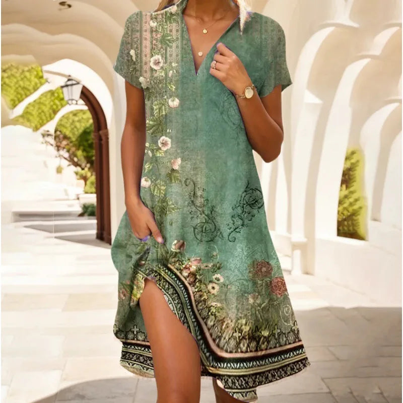 Carla | Elegant floral dress with V-neck and buttons