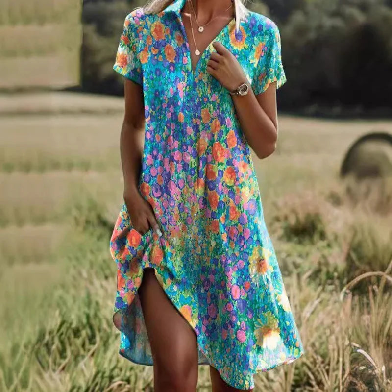 Carla | Elegant floral dress with V-neck and buttons