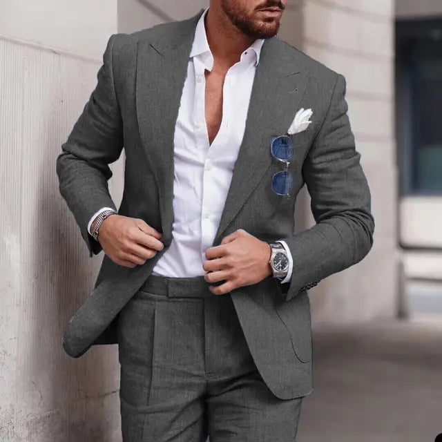 Men's 2-piece linen wedding suit