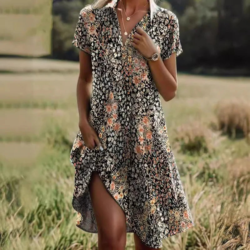 Carla | Elegant floral dress with V-neck and buttons