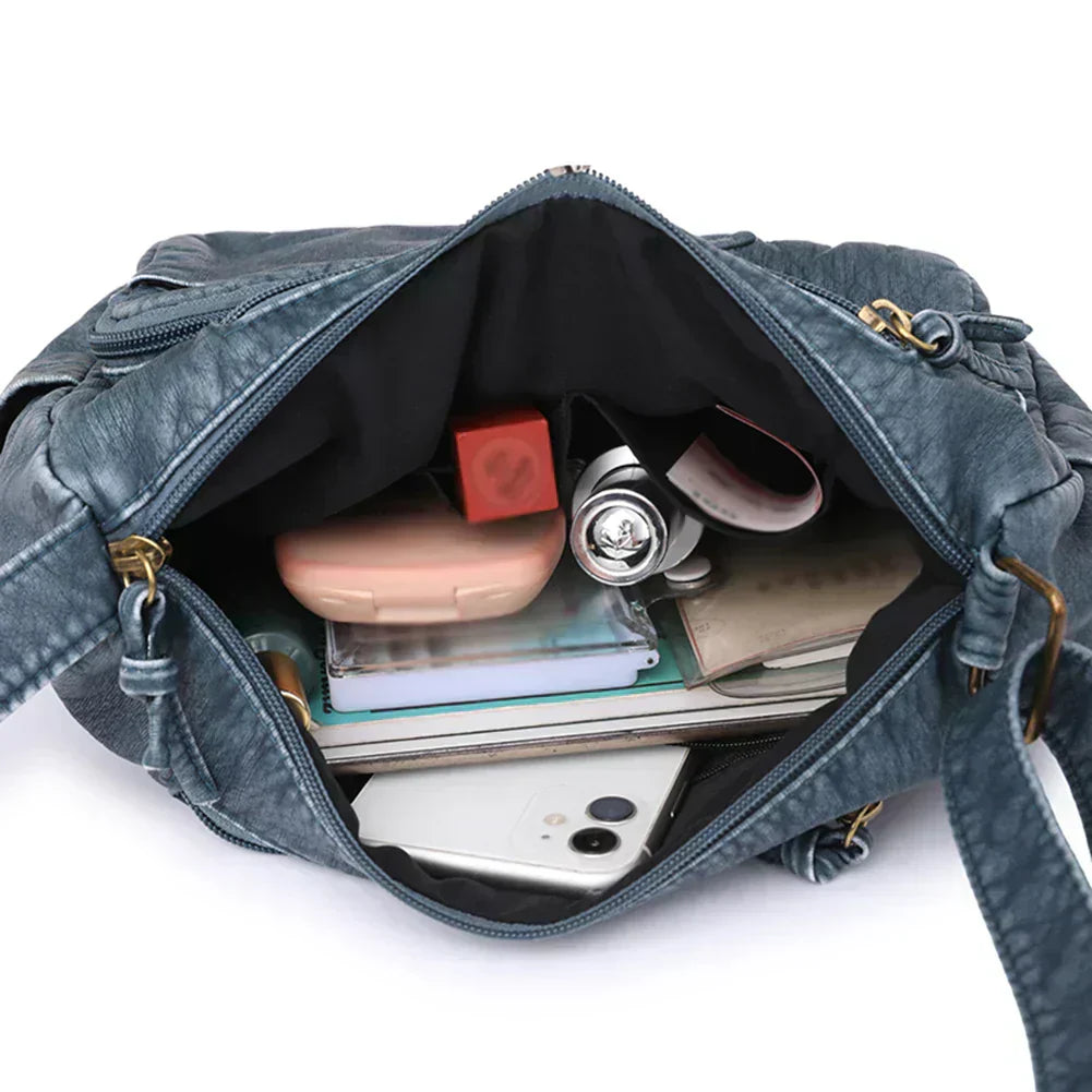 Women - Shoulder Bag - Vintage Leather Multi-Pocket