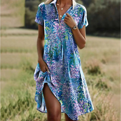 Carla | Elegant floral dress with V-neck and buttons