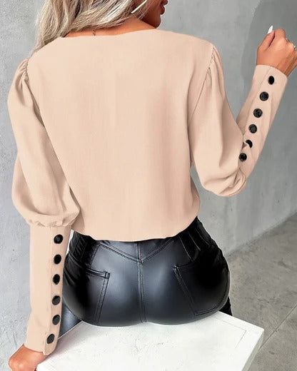 Agnoa - Bluse med gigotærmer med knapper