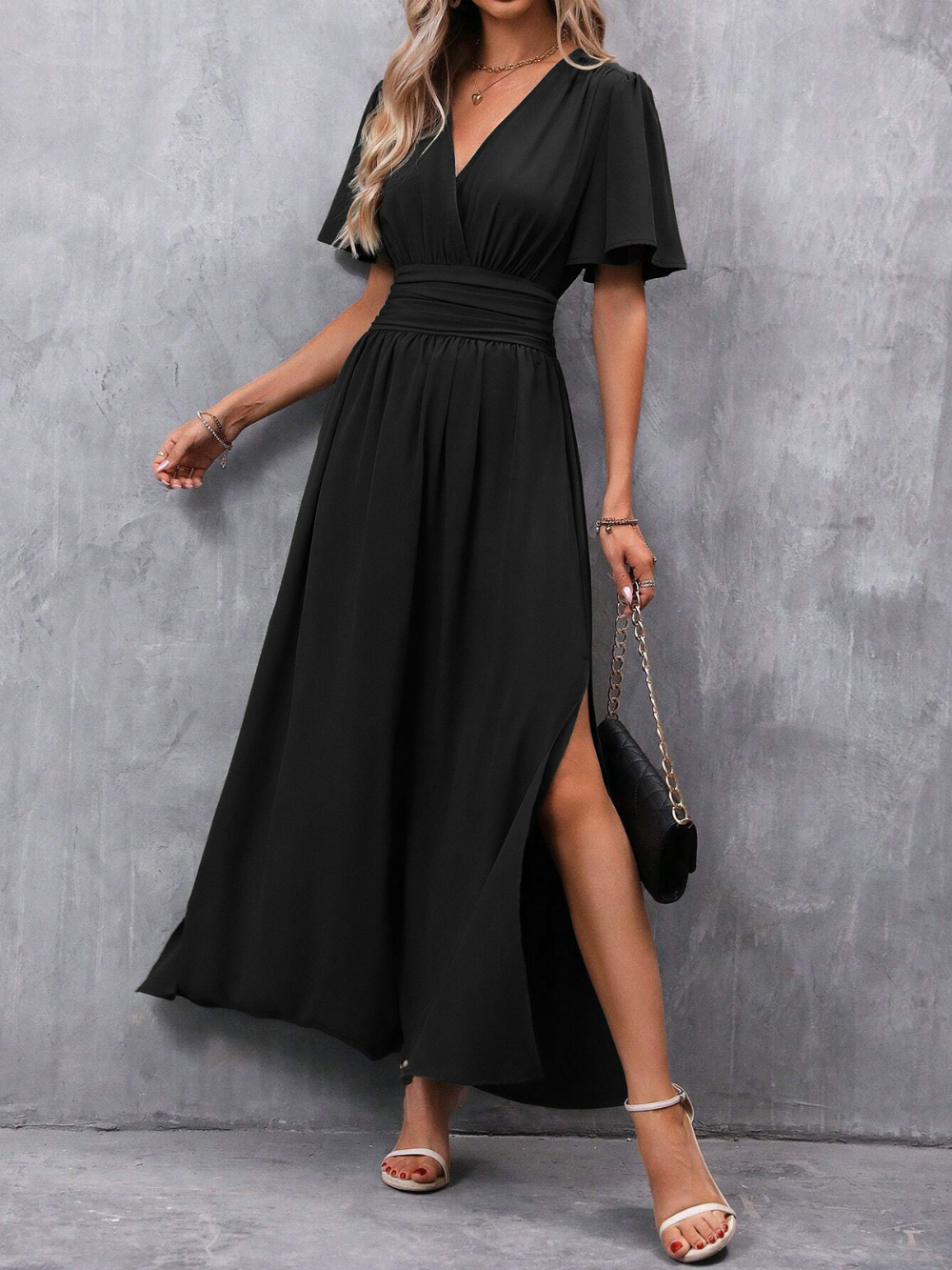 Eliza Women's Long Dress - Elegant Dress with Belt and Flowy Skirt for Luxury Occasions