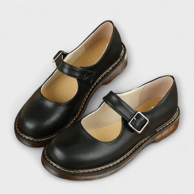 Nell - Vintage Leather Shoes with Strap and Comfort Sole