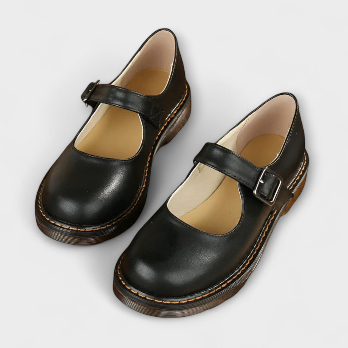 Nell - Vintage Leather Shoes with Strap and Comfort Sole