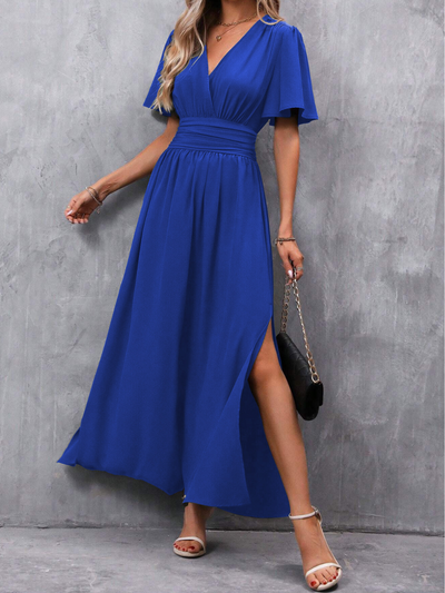 Eliza Women's Long Dress - Elegant Dress with Belt and Flowy Skirt for Luxury Occasions