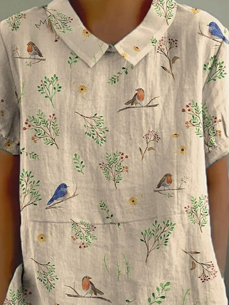 Maya | Casual dameskjorte med fugle- og grenprint