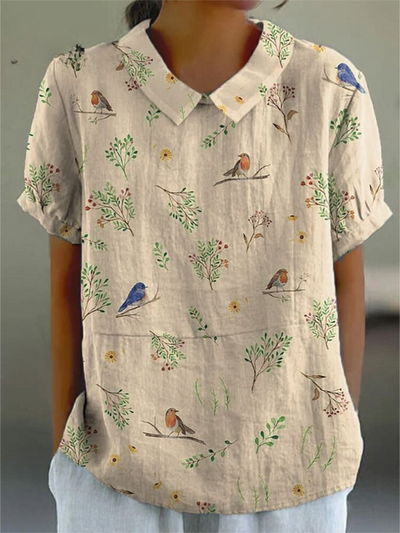Maya | Casual dameskjorte med fugle- og grenprint