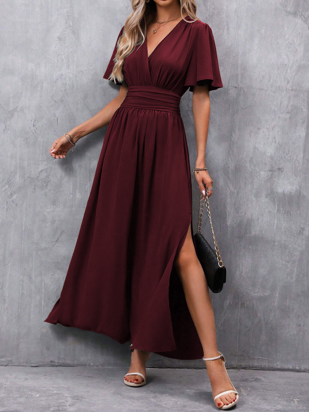 Eliza Women's Long Dress - Elegant Dress with Belt and Flowy Skirt for Luxury Occasions