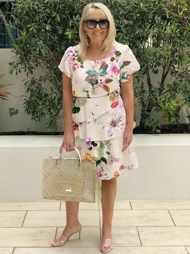 Sophie Women's Midi Dress - Elegant Floral Dress with Waterfall Cut and an Airy Fit