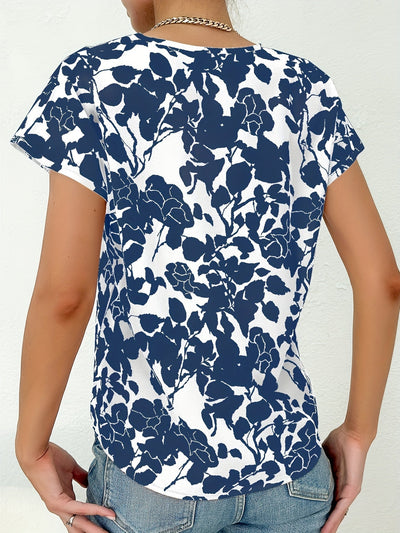 Blomstret bluse med V-udskæring