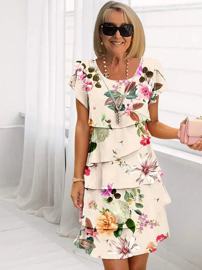 Sophie Women's Midi Dress - Elegant Floral Dress with Waterfall Cut and an Airy Fit