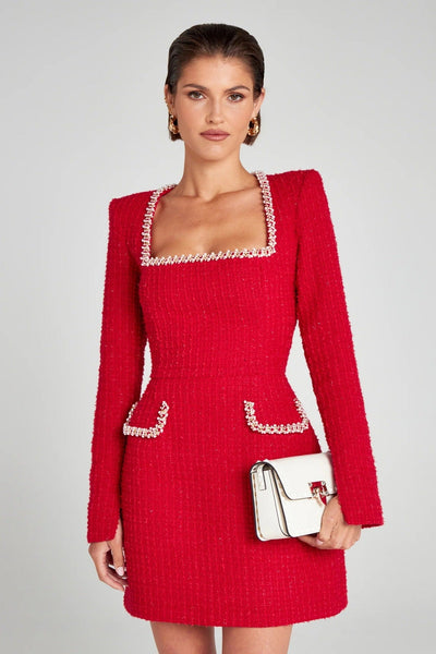 Marion - Elegant Beaded Detail Woman's U Neck Dress