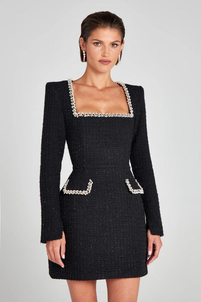 Marion - Elegant Beaded Detail Woman's U Neck Dress
