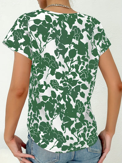 Blomstret bluse med V-udskæring