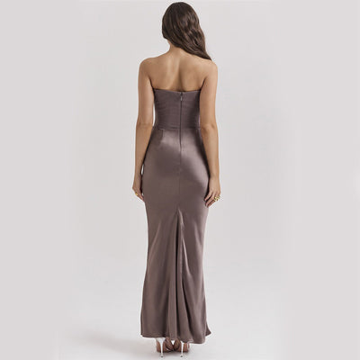 Katie Women's Evening Dress - Strapless Long Dress with Exposed Back and Elegant Waisted Cut
