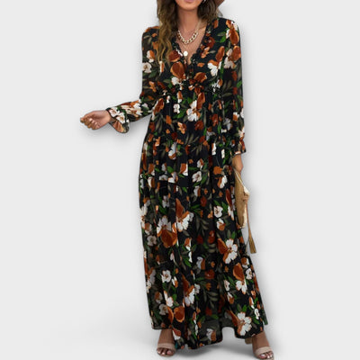 Long-Sleeve Floral Print Wrap Maxi Dress